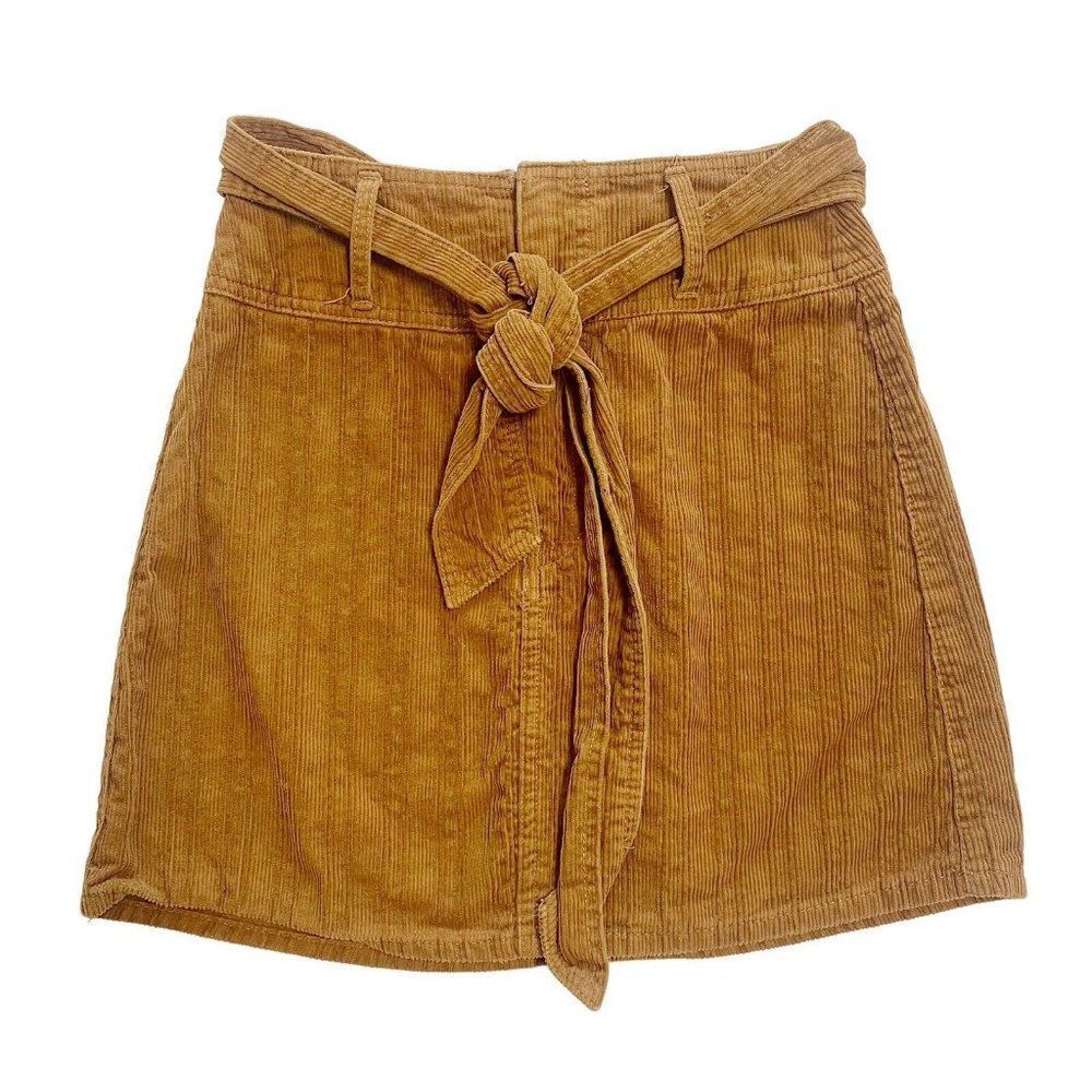 Vintage 2000’s Y2K Rewash cognac brown high waisted corduroy tie skirt size 26